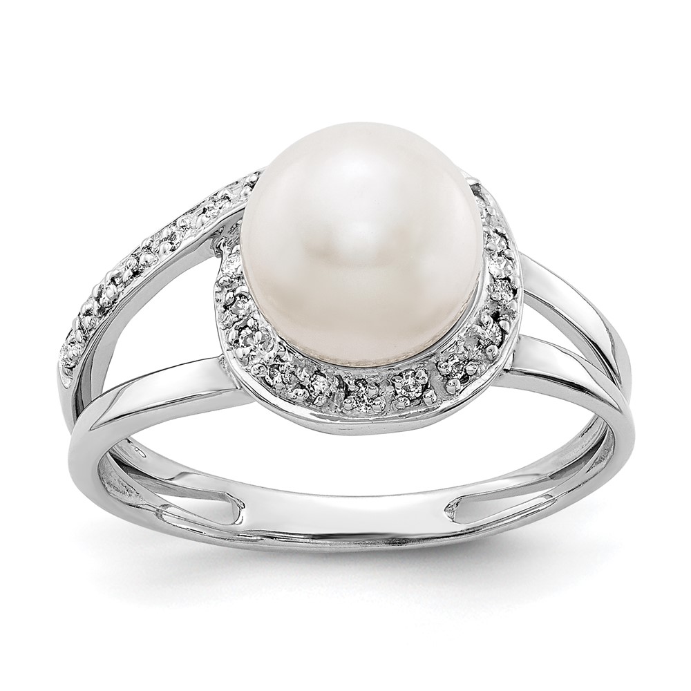 Picture of Finest Gold 14K White Gold 7.5 mm Pearl &amp; Diamond Mounting Ring&amp;#44; Size 6