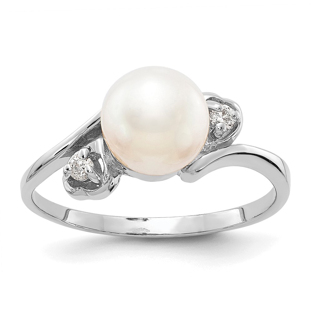 Picture of Finest Gold 14K White Gold 7 mm Pearl &amp; Diamond Ring Mounting - Size 6