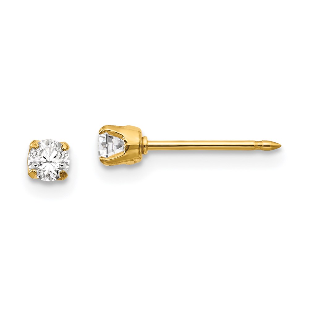 Picture of Finest Gold Inverness 14K Yellow Gold 3 mm CZ Long Post Earrings