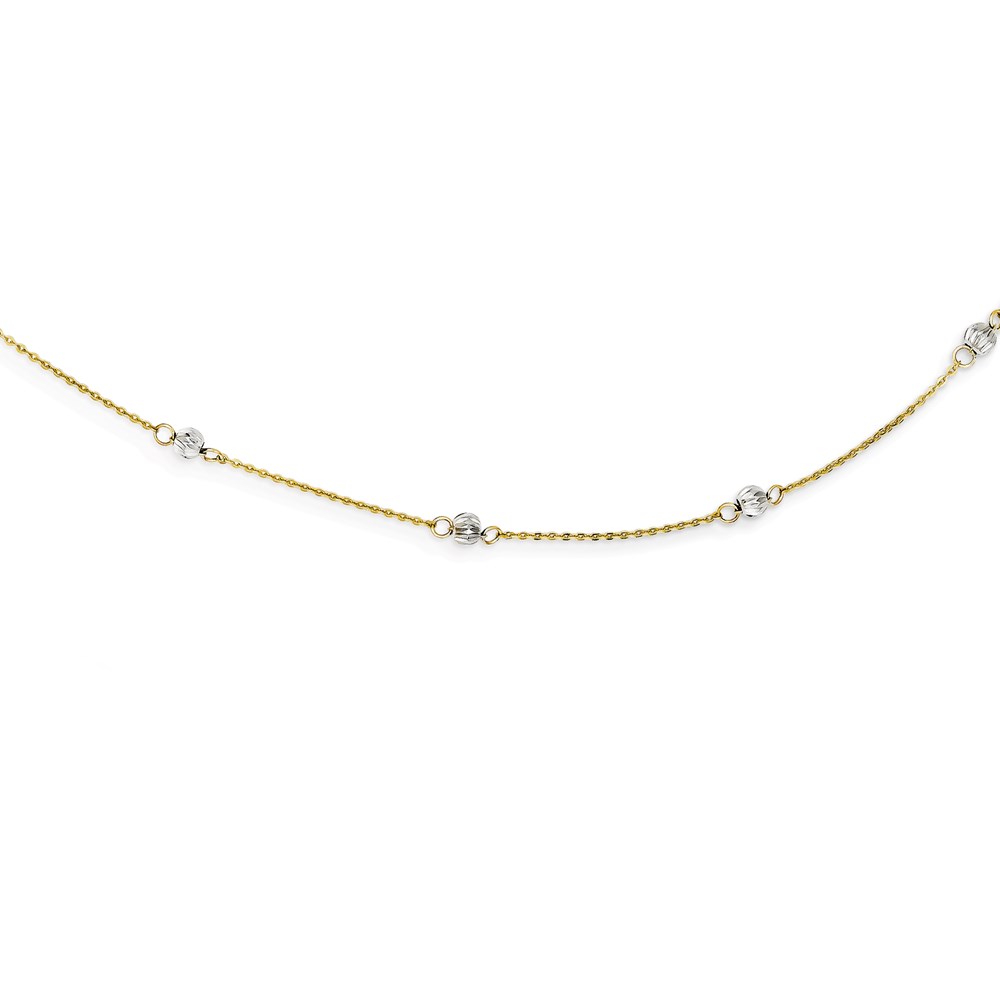 14K Two-Tone Diamond-Cut Beads with 2 in. Extension Necklace -  Finest Gold, UBSSF2003-16