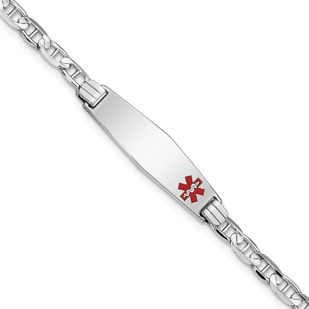 Picture of Quality Gold 14K Medical Soft Diamond Shape Red Enamel Anchor Link ID Bracelet&#44; White