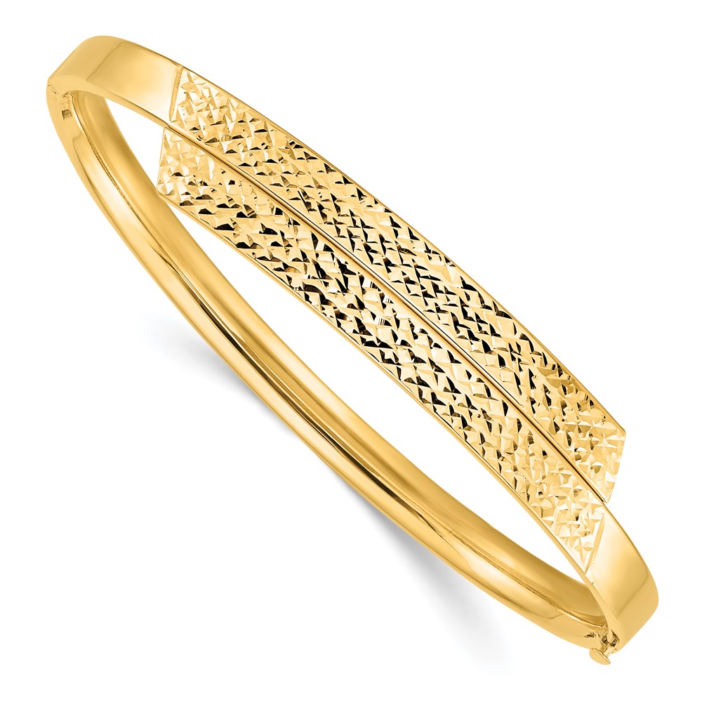 14K Yellow Gold 0.187 mm Polished & Diamond-Cut Overlap Hinged Bangle Bracelet -  Finest Gold, UBSDB722