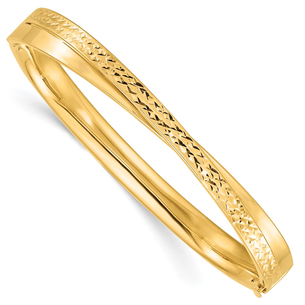 14K Yellow Gold 0.25 mm Polished & Diamond-Cut Bypass Hinged Bangle Bracelet -  Bagatela, BA2732487