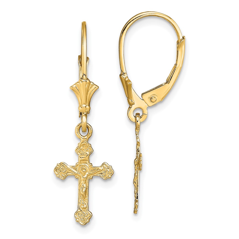 Picture of Finest Gold 10K Crucifix Leverback Earrings
