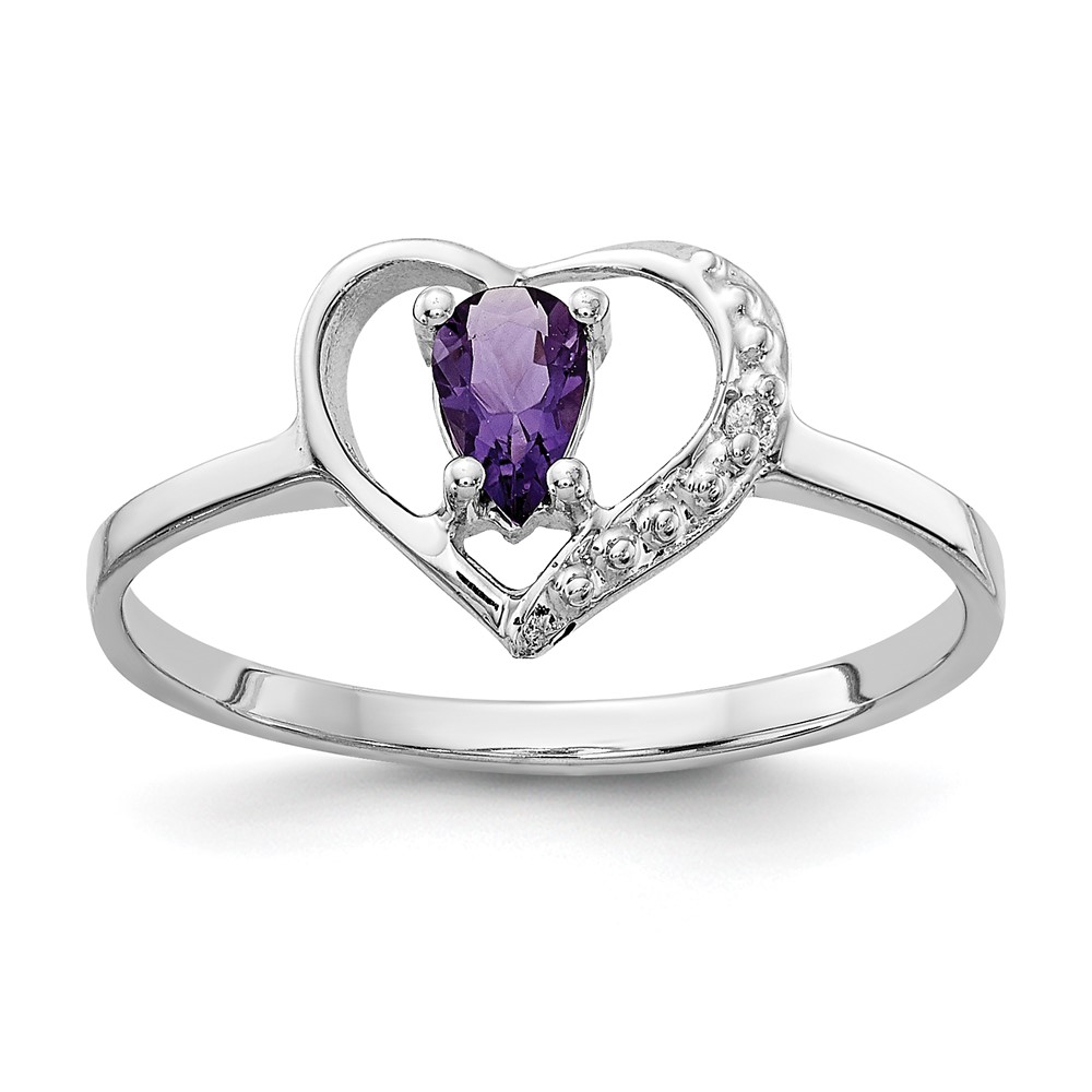 Picture of Finest Gold 14K White Gold Polished 0.01 CTW Diamond &amp; 5 x 3 Pear Gemstone Heart Mount Ring&amp;#44; Size 6