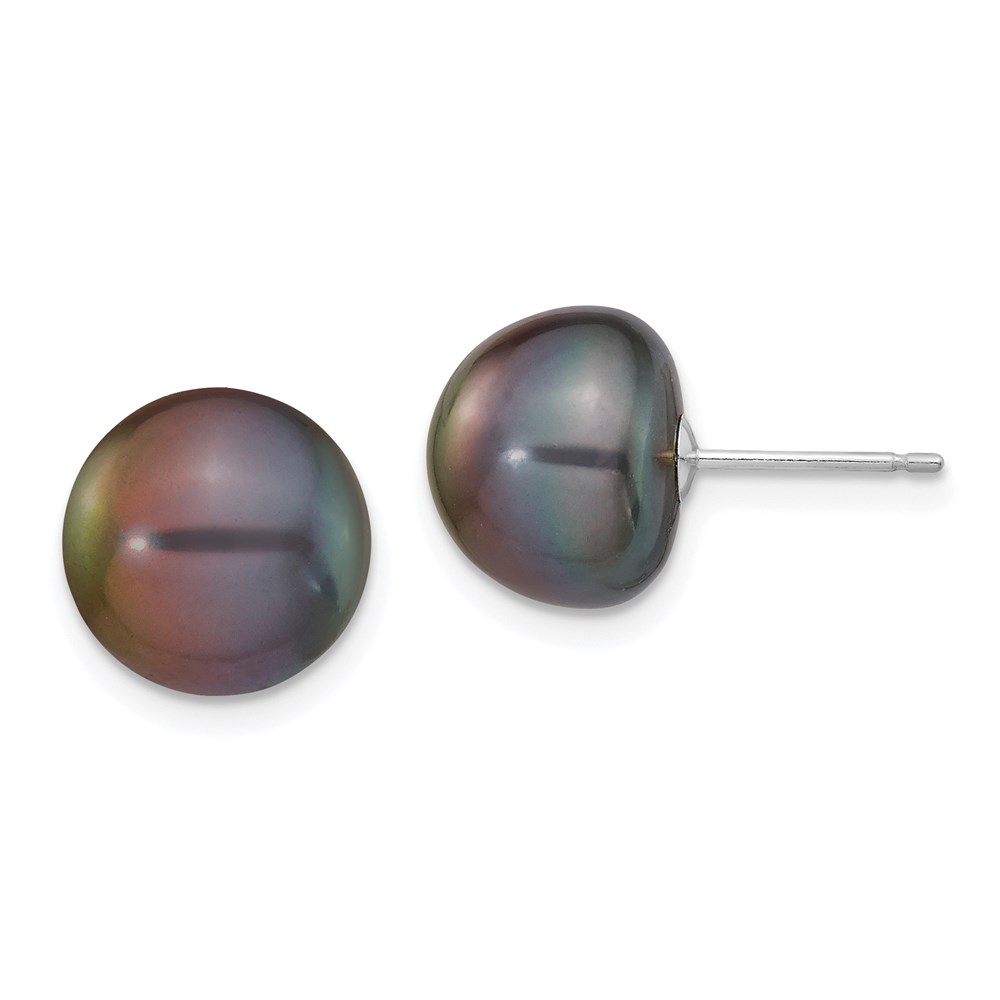 14K White Gold 10-11 mm Black Button FW Cultured Pearl Stud Post Earrings -  Finest Gold, UBSXW100BB