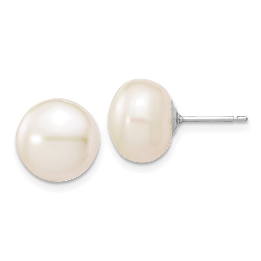 14K White Gold 10-11 mm White Button FW Cultured Pearl Stud Post Earrings -  Bagatela, BA2732023