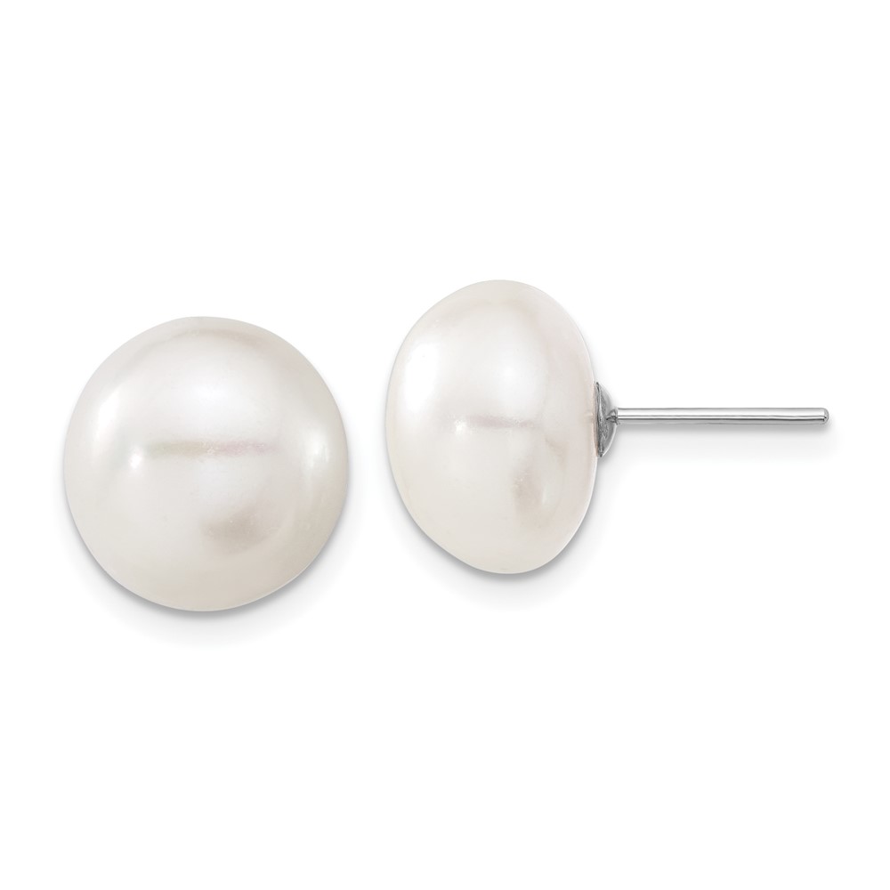 14K White Gold 11-12 mm White Button FW Cultured Pearl Stud Post Earrings -  Bagatela, BA2732025