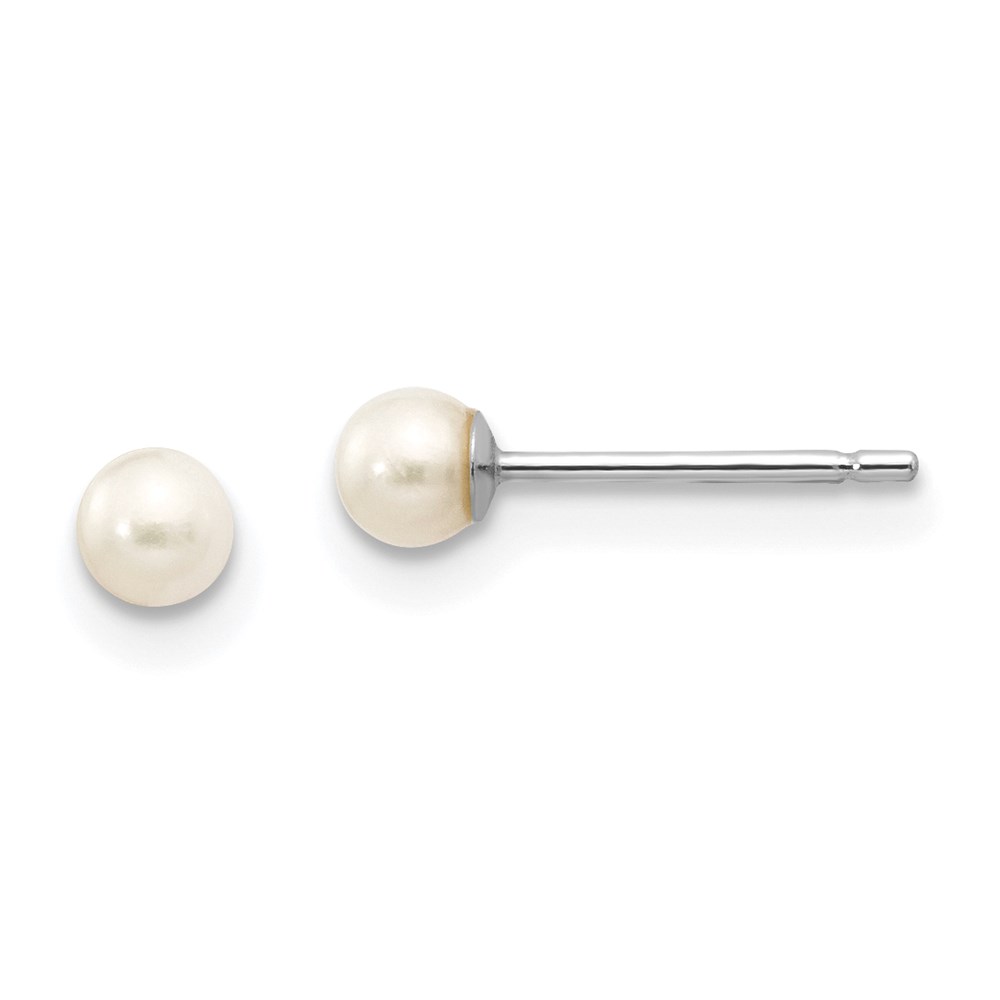14K White Gold 3-4 mm White Round FW Cultured Pearl Stud Post Earrings -  Bagatela, BA2732892