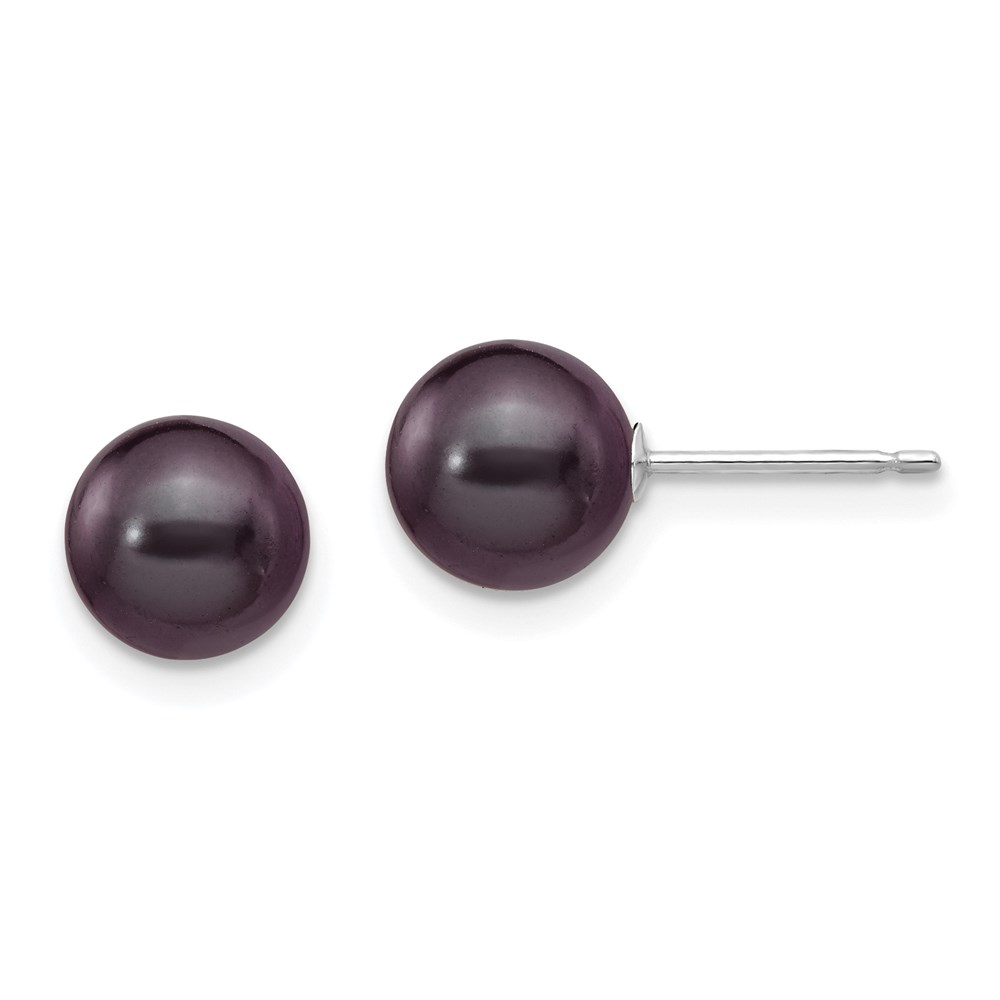 14K White Gold 7-8 mm Black Round FW Cultured Pearl Stud Post Earrings -  Finest Gold, UBSXW70PB