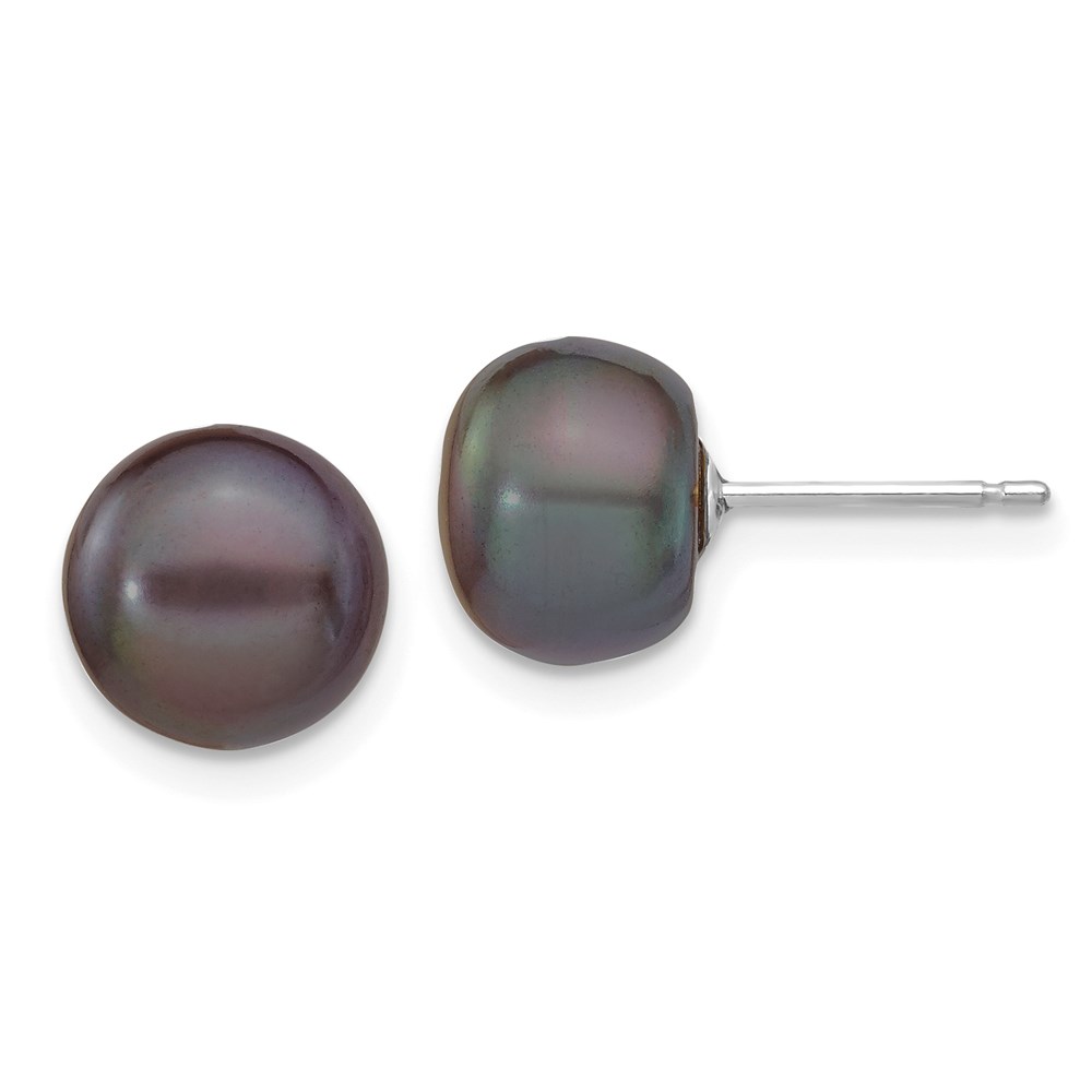14K White Gold 8-9 mm Black Button FW Cultured Pearl Stud Post Earrings -  Finest Gold, UBSXW80BB