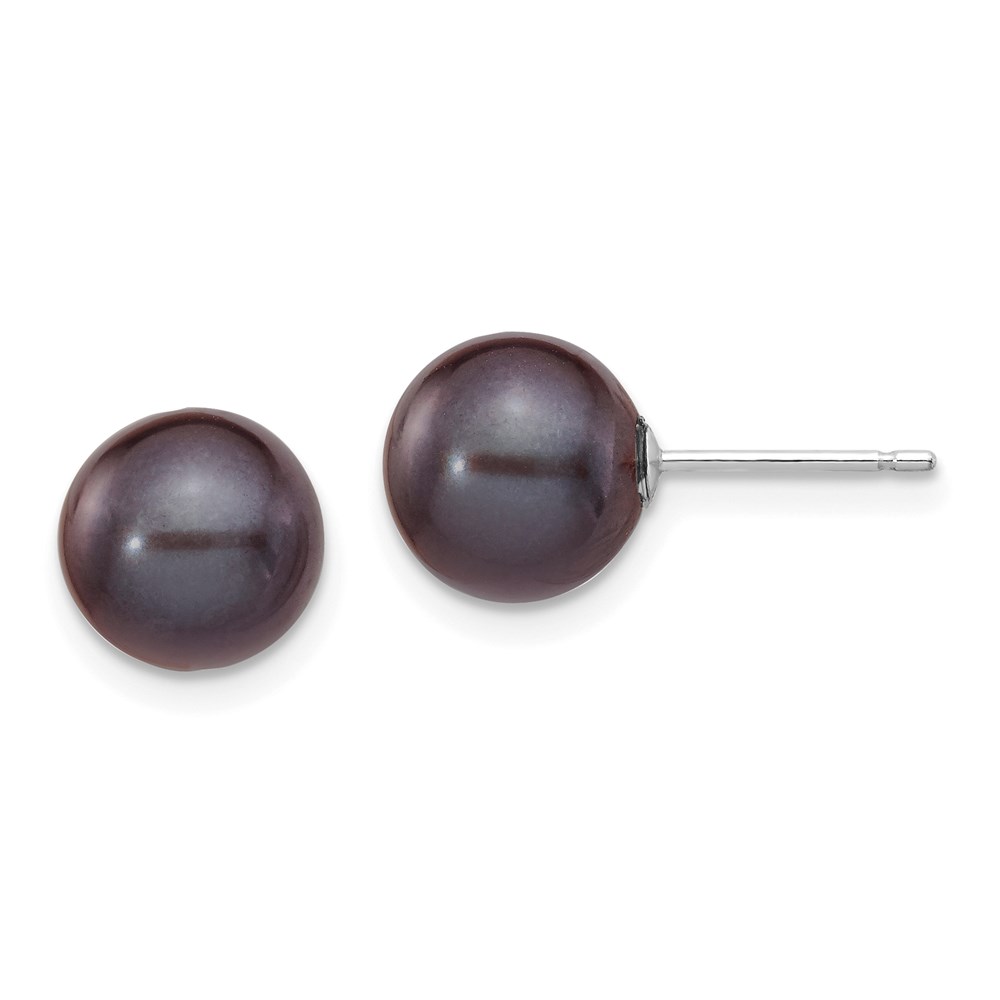 14K White Gold 8-9 mm Black Round FW Cultured Pearl Stud Post Earrings -  Finest Gold, UBSXW80PB