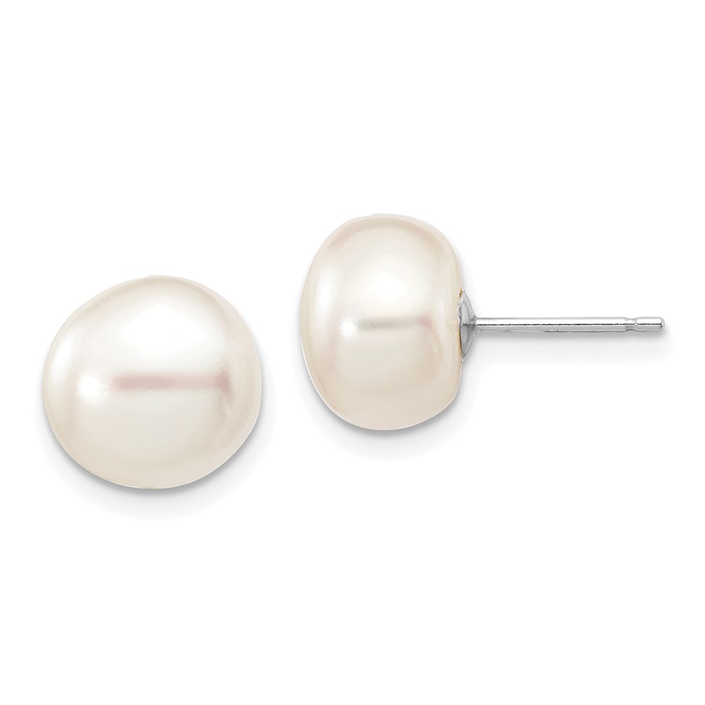 14K White Gold 9-10 mm White Button FW Cultured Pearl Stud Post Earrings -  Bagatela, BA2732865