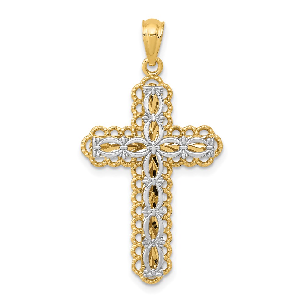 Picture of Finest Gold 14K Two-tone Gold Polished 2 Level Cross Pendant