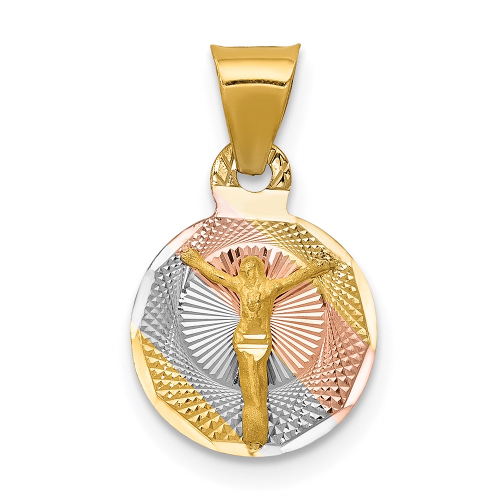 Picture of Finest Gold 14K Yellow with Rhodium Rose &amp; White DC Corpus Circle Pendant
