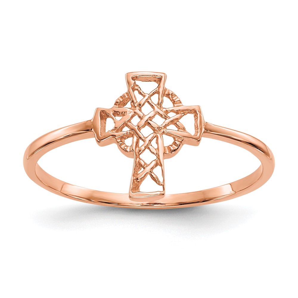 Picture of Quality Gold K5729 14K Rose Gold Polished Celtic Cross Ring - Size 7