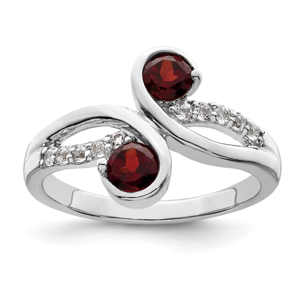 Picture of Finest Gold Sterling Silver Rhodium-Plated 0.8TW Garnet &amp; White Topaz Swirl Ring - Size 7