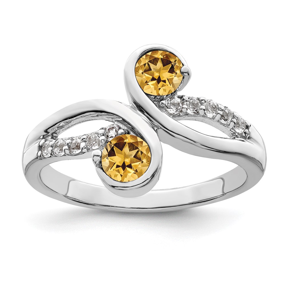 Picture of Finest Gold Sterling Silver Rhodium-Plated 0.60TW Citrine &amp; White Topaz Swirl Ring - Size 7
