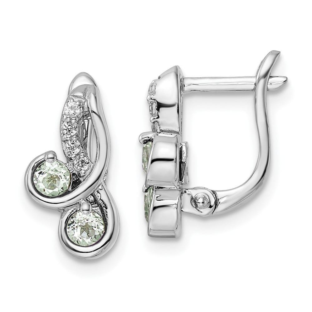 Sterling Silver Rhod-Plated 0.52T with Green Quartz & White Topaz Hinge Earrings -  Finest Gold, UBSQE16645AG