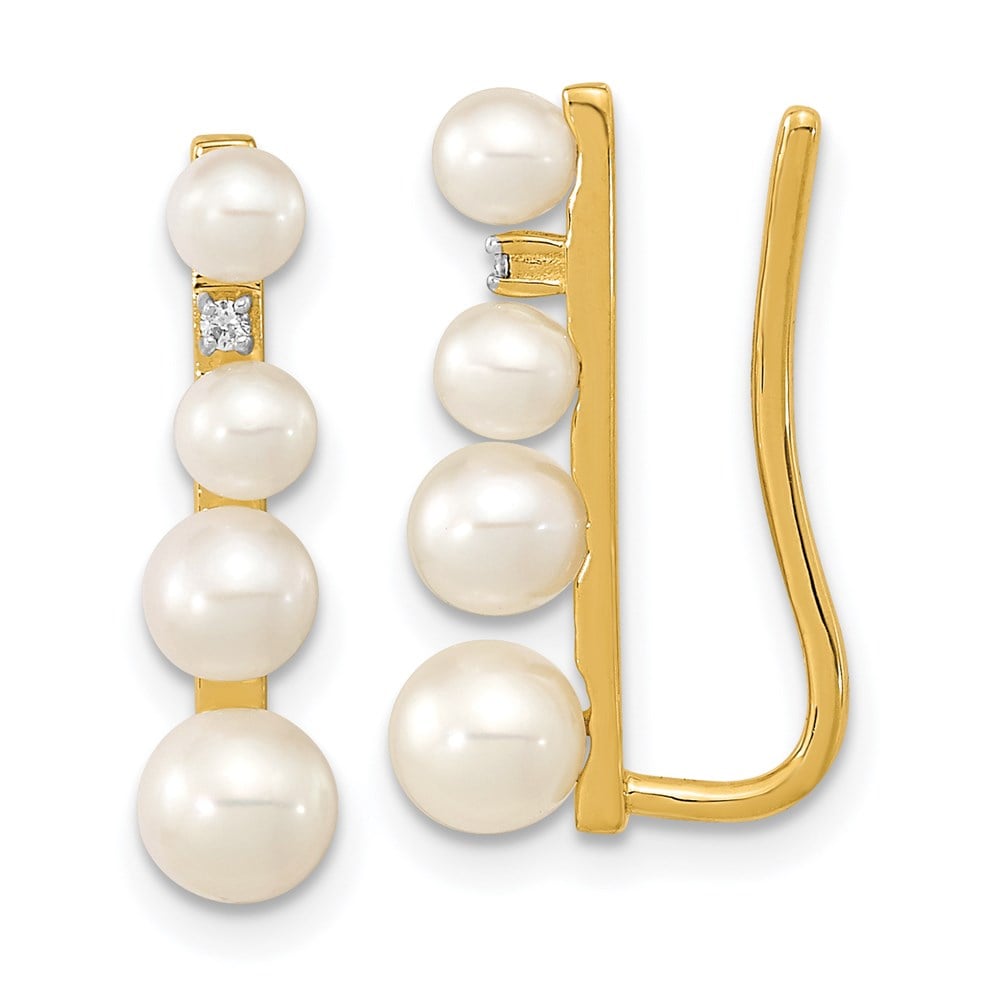 14K Yellow Gold 3-5 mm Freshwater Cultured Pearl 0.016CT Diamond Ear Climber Earrings -  Bagatela, BA2730048