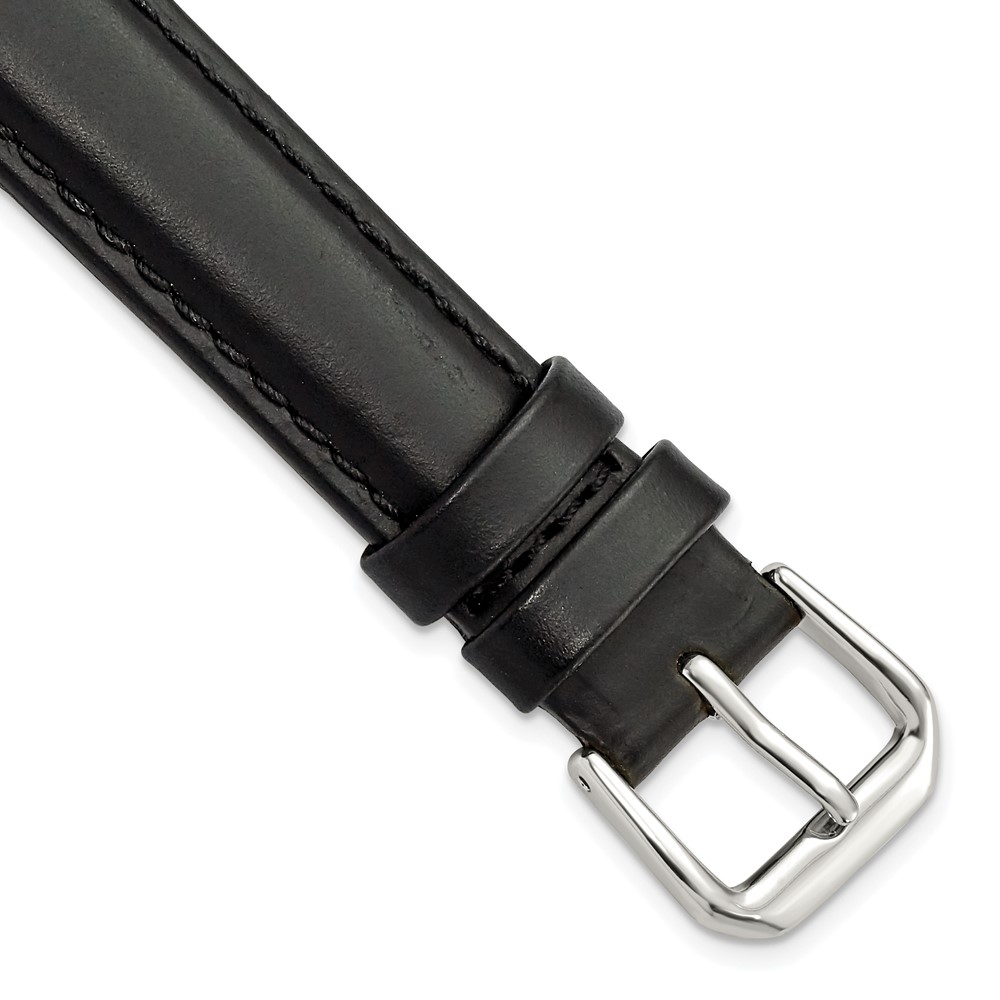 Picture of Finest Gold 15 mm Black Italian Leather Silver-Tone Buckle Watch Band - Size 15