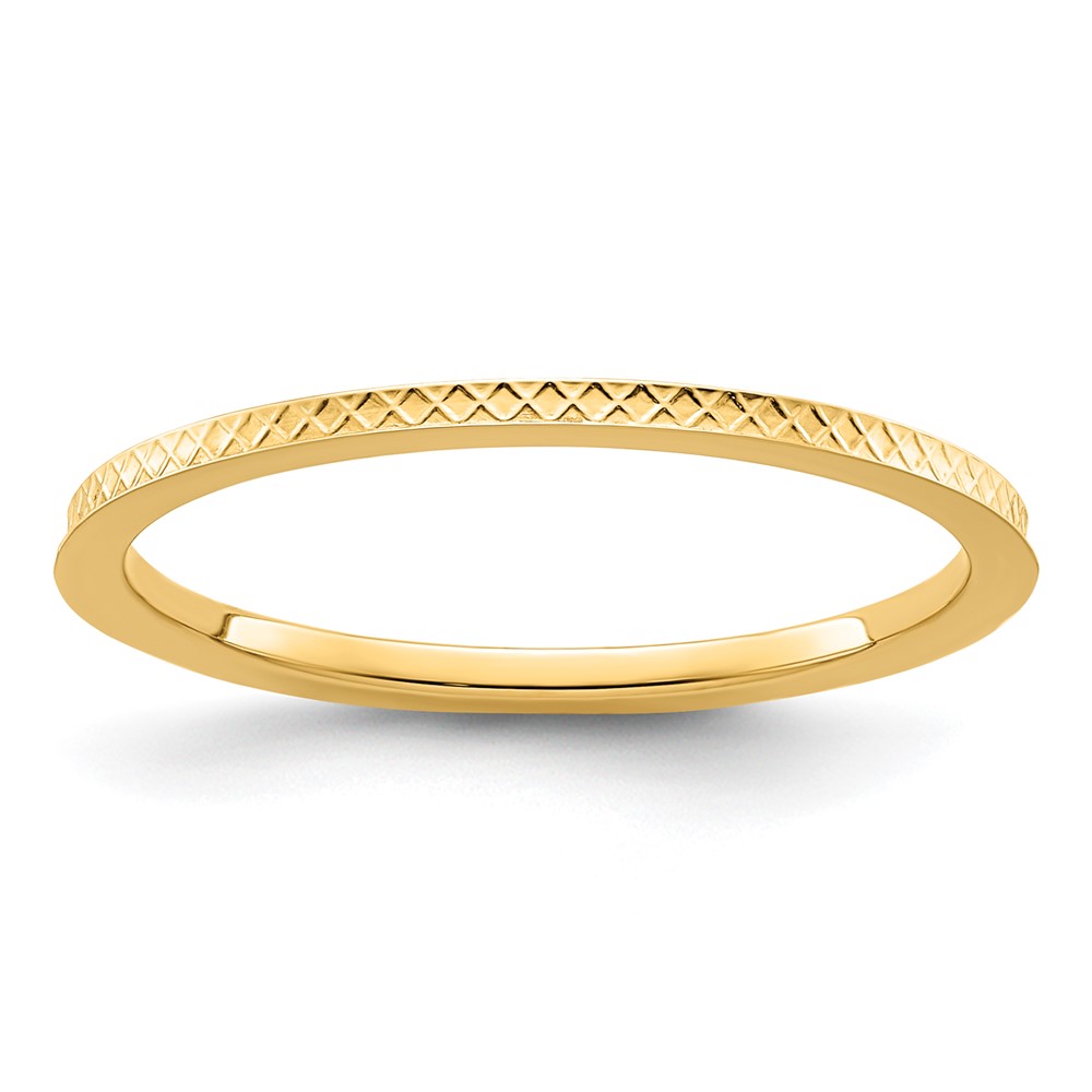 Picture of Finest Gold  1.2mm 10K Gold Criss-Cross Pattern Jewelry Stackable Band Rings  Yellow