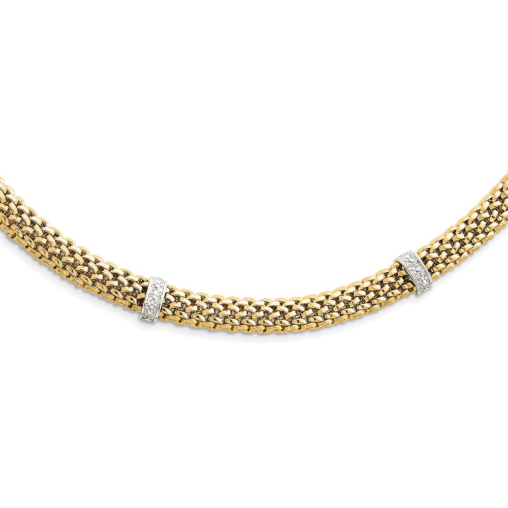 Picture of Finest Gold 14K 17 in. Two-Tone Completed Polished Diamond &amp; Mesh Necklace - 0.05 Ct