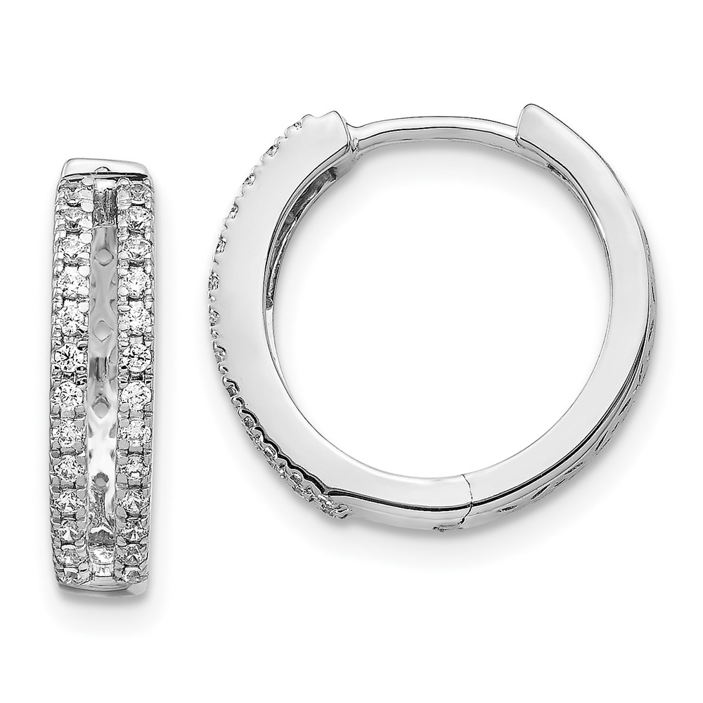 Picture of Finest Gold 14K White Gold Diamond Hinged Round Hoop Earrings