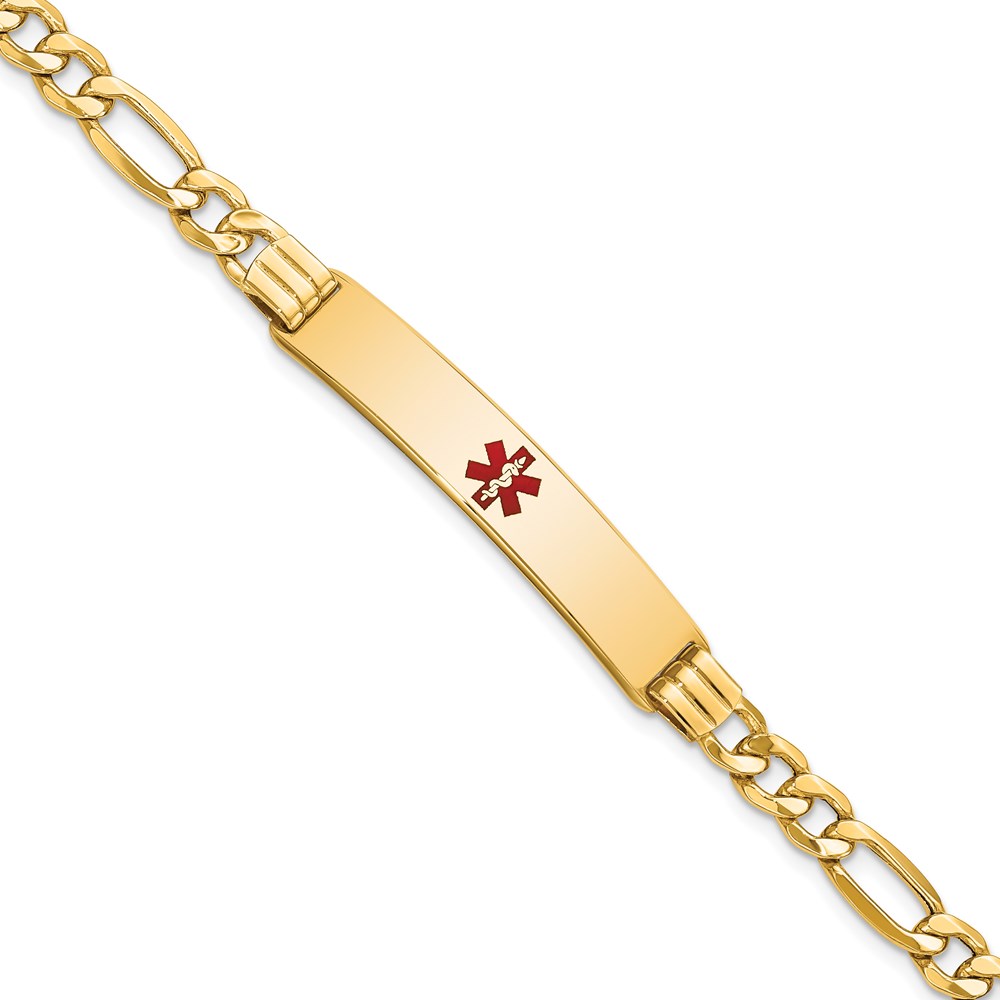 14K Semi-Solid Medical Red Enamel Figaro Link ID Bracelet, Yellow -  Finest Gold, UBSXM576CR-8