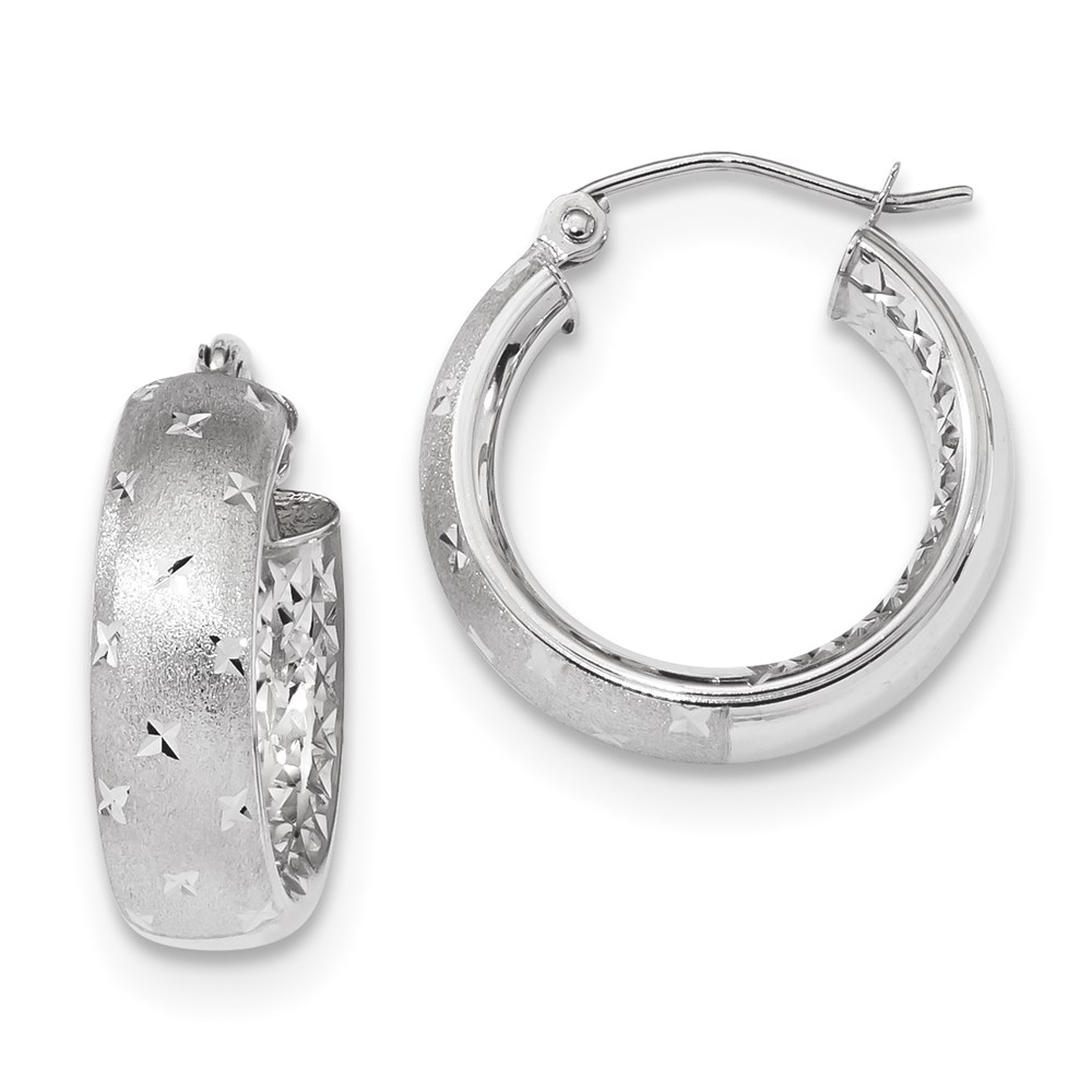 14K White Gold Polished, Satin & Diamond-Cut In & Out Hoop Earrings -  Finest Gold, UBSTF1047W