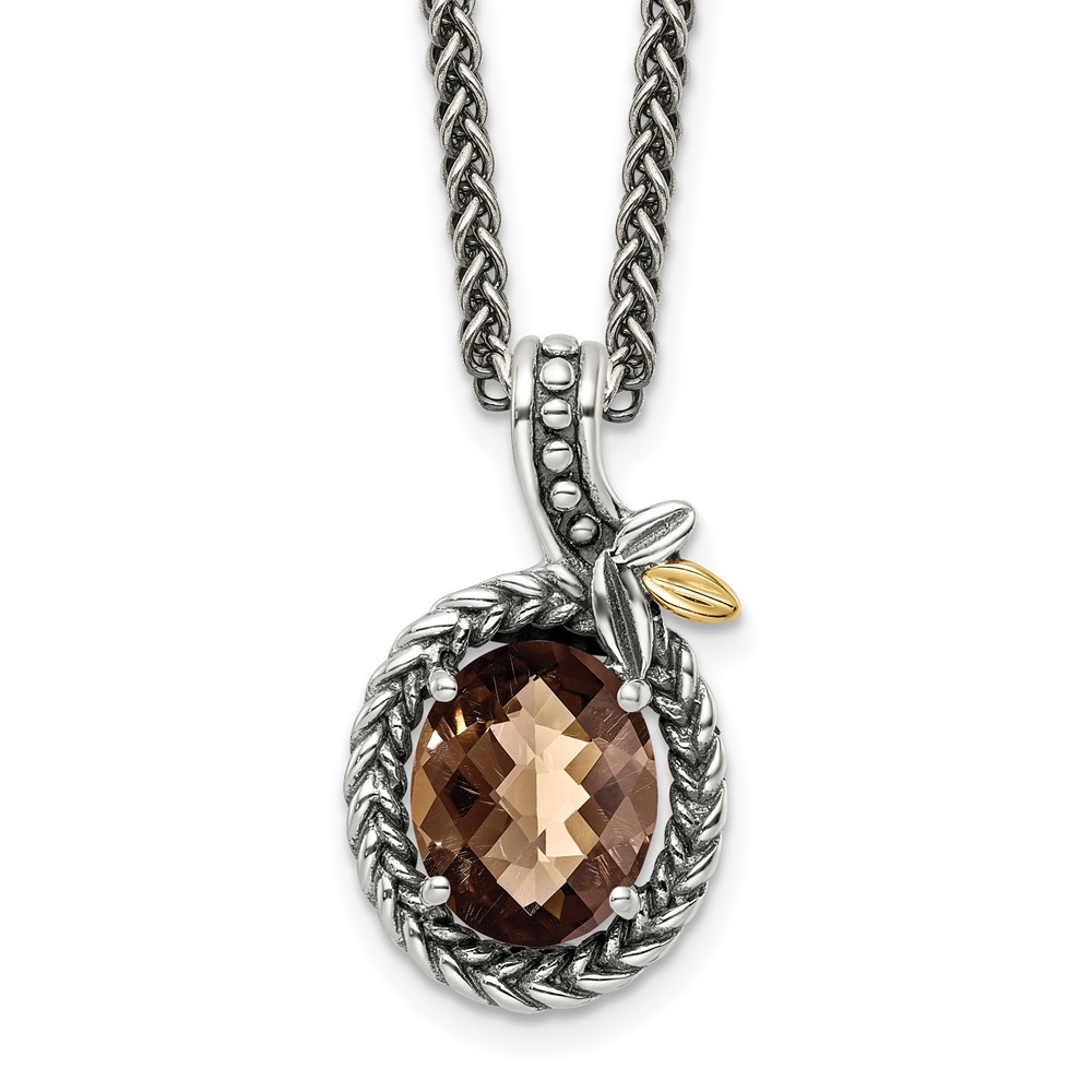 Picture of Finest Gold Sterling Silver with 14K Braided Oval 1.95SQ Smoky Quartz Necklace
