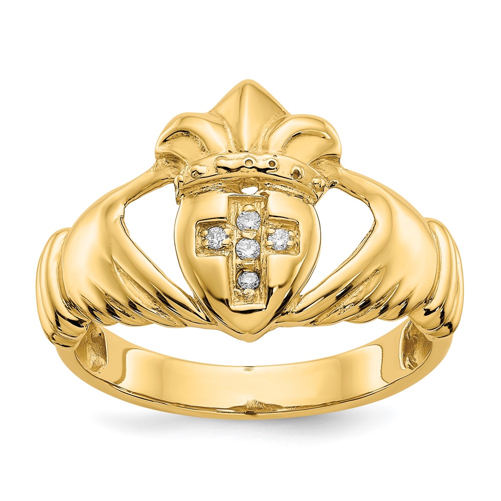 Picture of Finest Gold 14K Polished 0.06 CTW Diamond Mens Claddagh Mounting Ring&amp;#44; Size 10