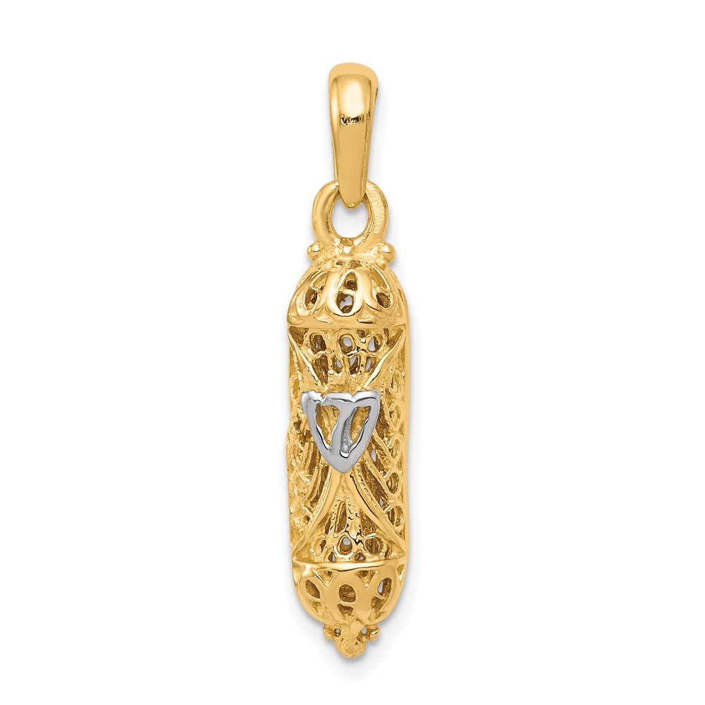 Picture of Finest Gold 10K &amp; Rhodium Mezuzah with Shin Charm
