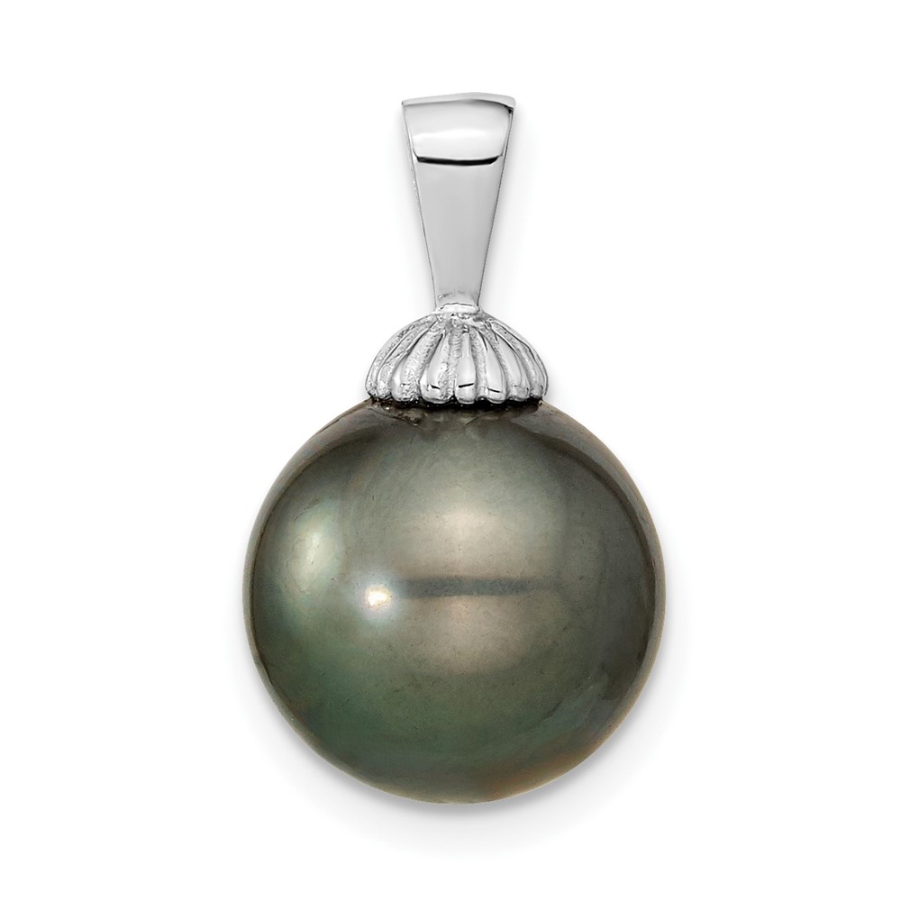 14K White Gold 11-12 mm Black Round Saltwater Cultured Tahitian Pearl Pendant -  Finest Gold, UBSXF461