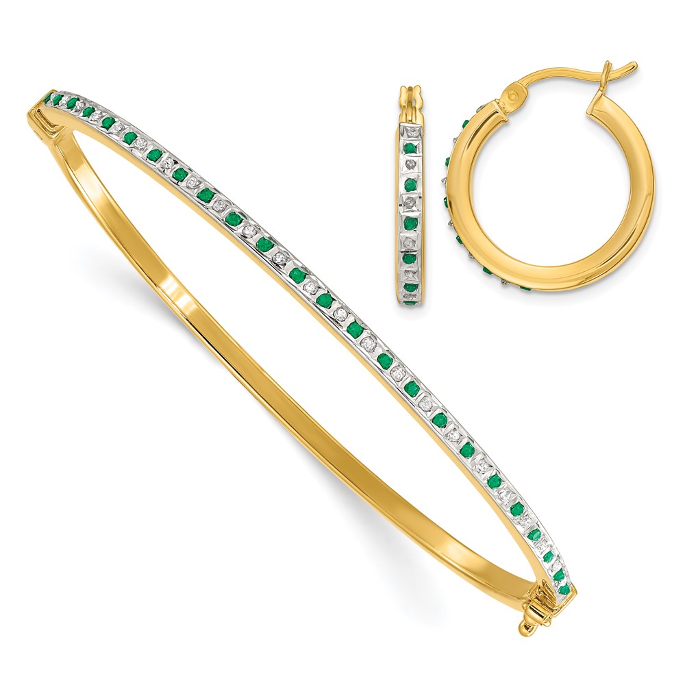 Picture of Finest Gold Sterling Silver Gold-Plated Diamond Mystique Emerald Earrings &amp; Bangle Set