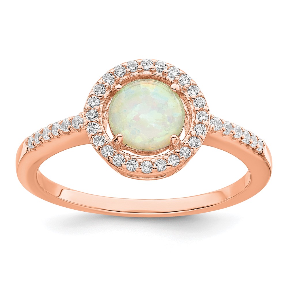 Picture of Finest Gold Sterling Silver Rose-Tone White Created Opal CZ Halo Ring - Size 7
