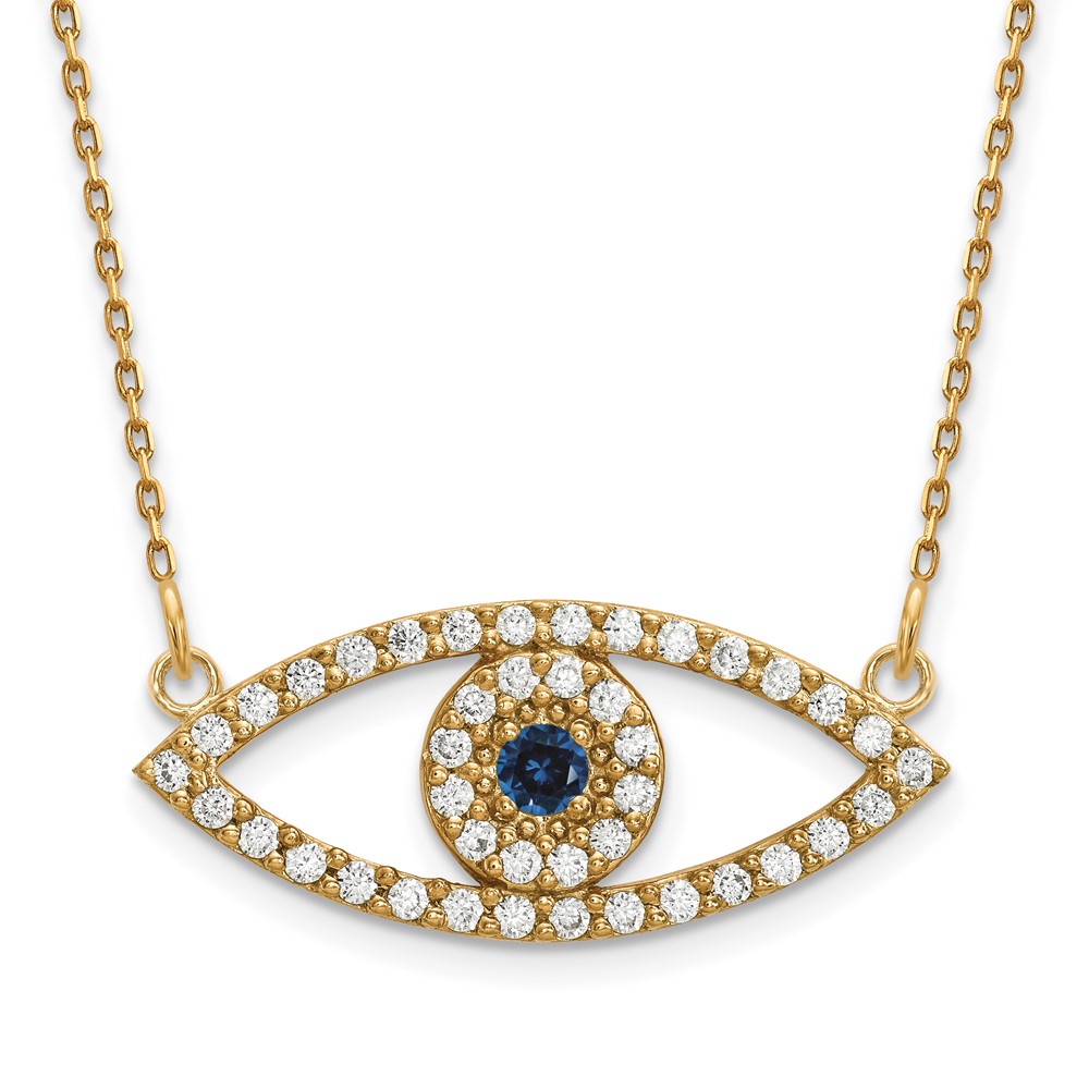 Picture of Finest Gold 14K Yellow Gold Medium Evil Eye Necklace with Out Chain Mounting