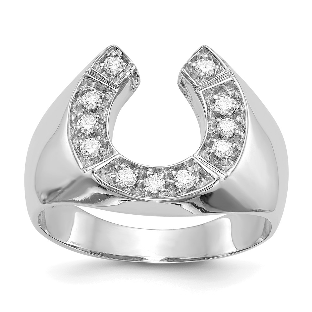 Picture of Finest Gold 14K White Gold Polished Mens Diamond Horseshoe Ring Mounting - Size 10