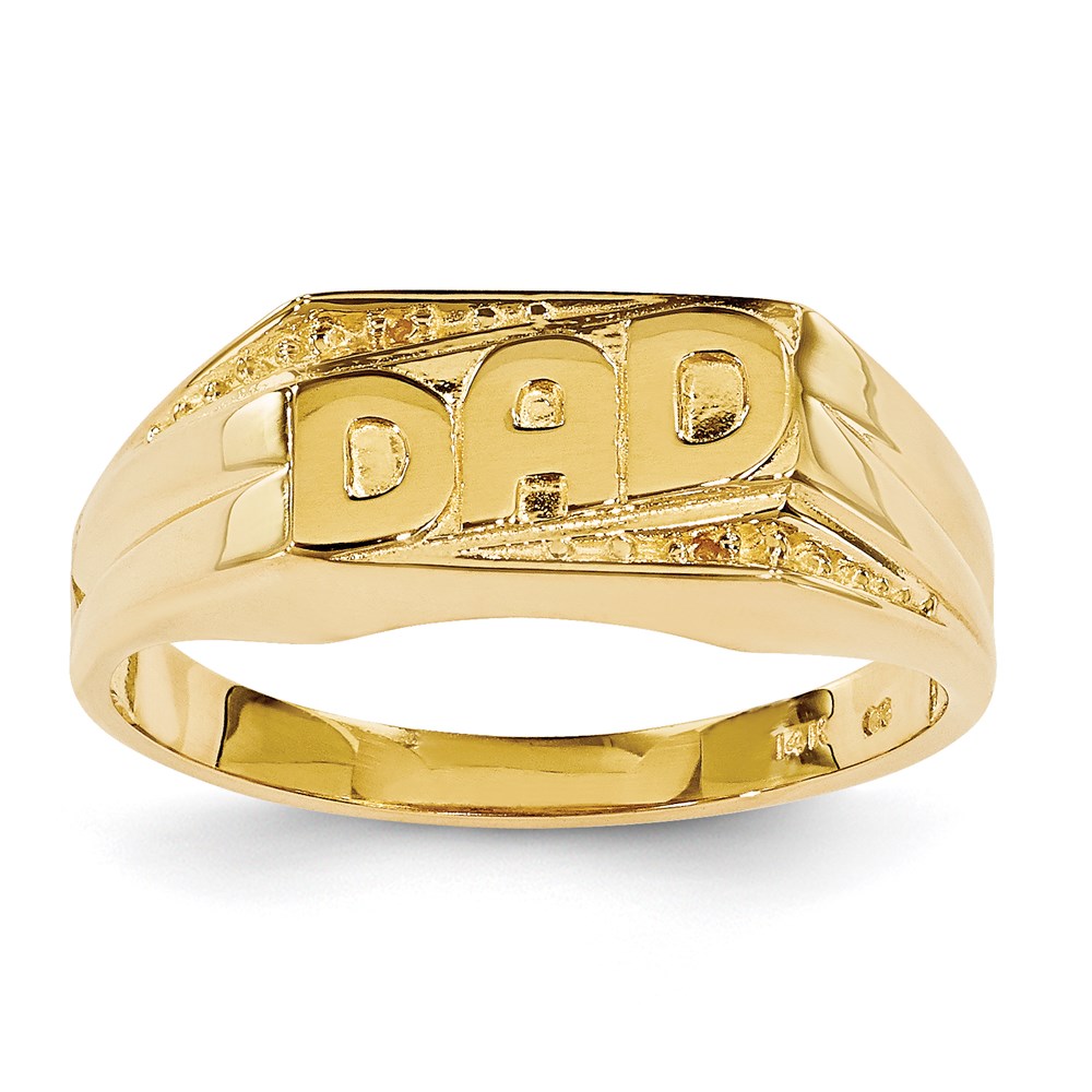 Picture of Finest Gold 14K Yellow Gold Polished Etched Edges Diamond Dad Ring Mounting - Size 10