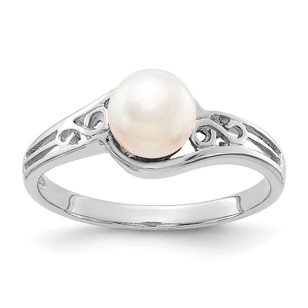 Picture of Finest Gold 14K White Gold Polished Pearl Filigree Ring Mounting - Size 6