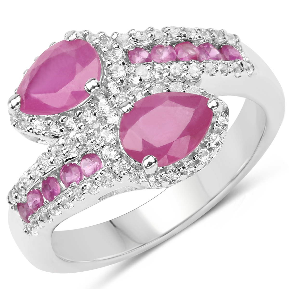 Picture of Malaika QR15814GFRRWT-SSR-9 2.43 Carat Glass Filled Ruby & White Topaz Sterling Silver Ring