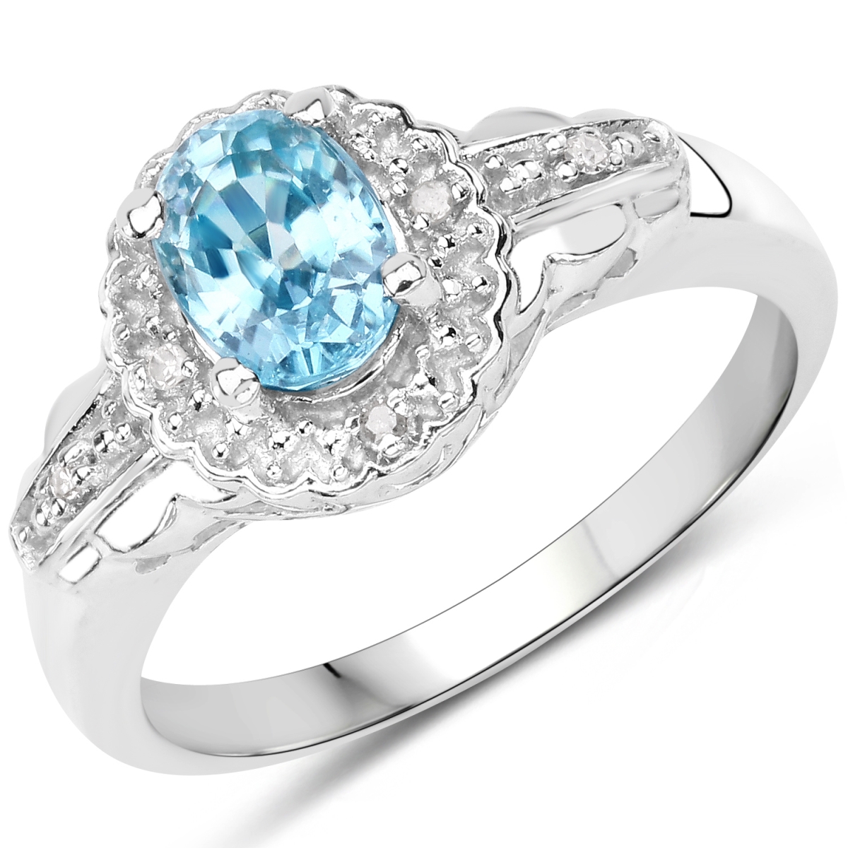 Picture of Malaika QR6118BZWD-SSR-6 1.48 Carat Genuine Blue Zircon & White Diamond.925 Sterling Silver Ring