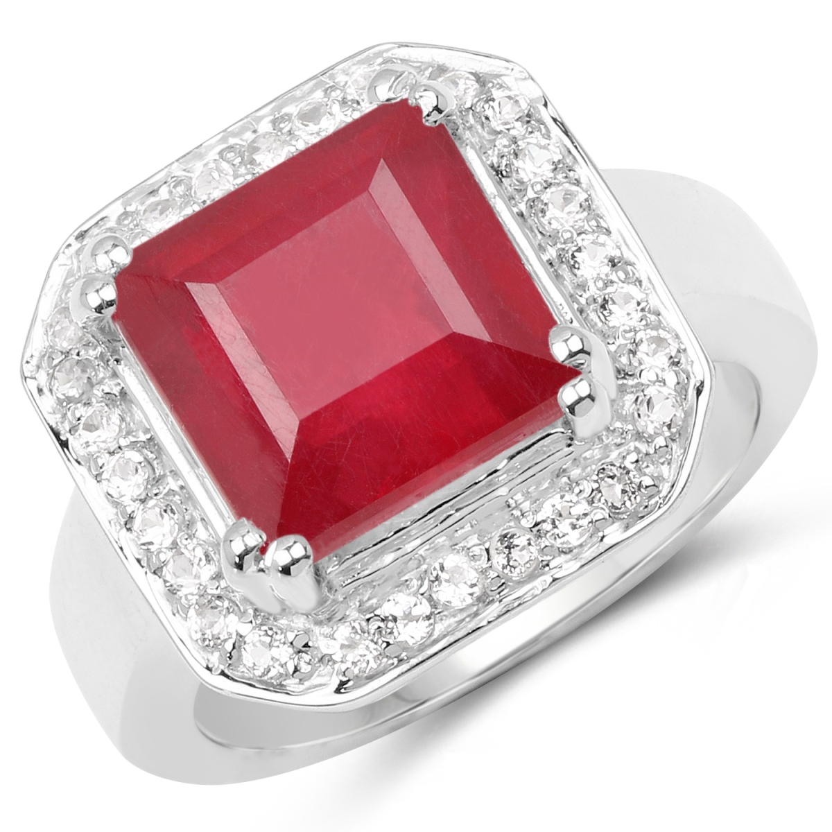 Picture of Malaika QR3820R-SSR-6 6.36 Carat Glass Filled Ruby & White Topaz 0.925 Sterling Silver Ring