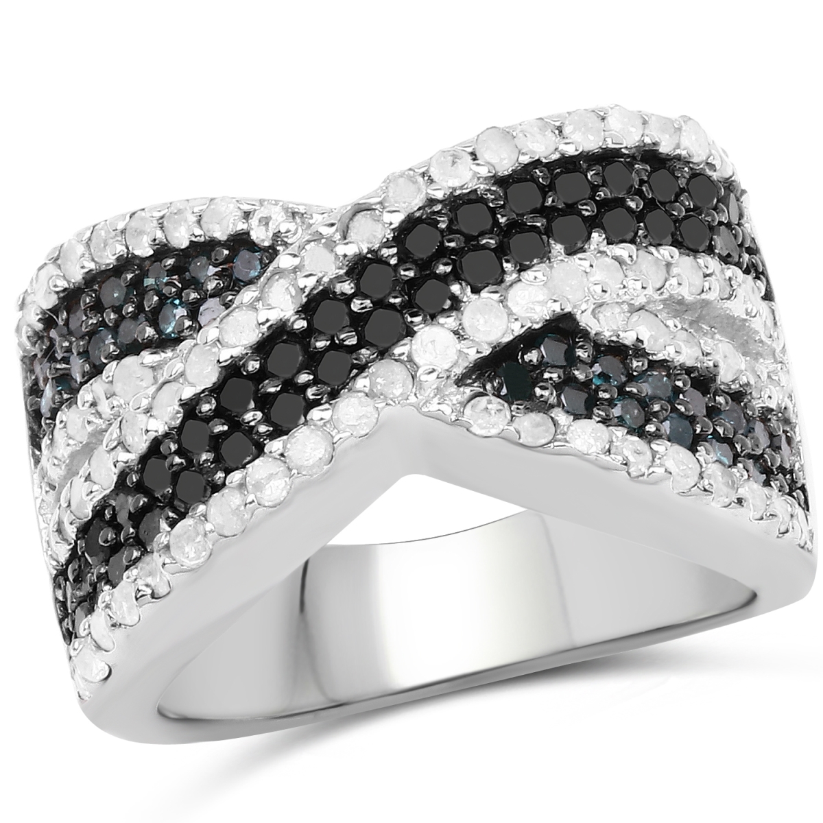 Picture of Malaika QR5392BLDBDWD-SSR-6 1.57 Carat Genuine Blue Diamond&#44; White Diamond & Black Diamond 0.925 Sterling Silver Ring