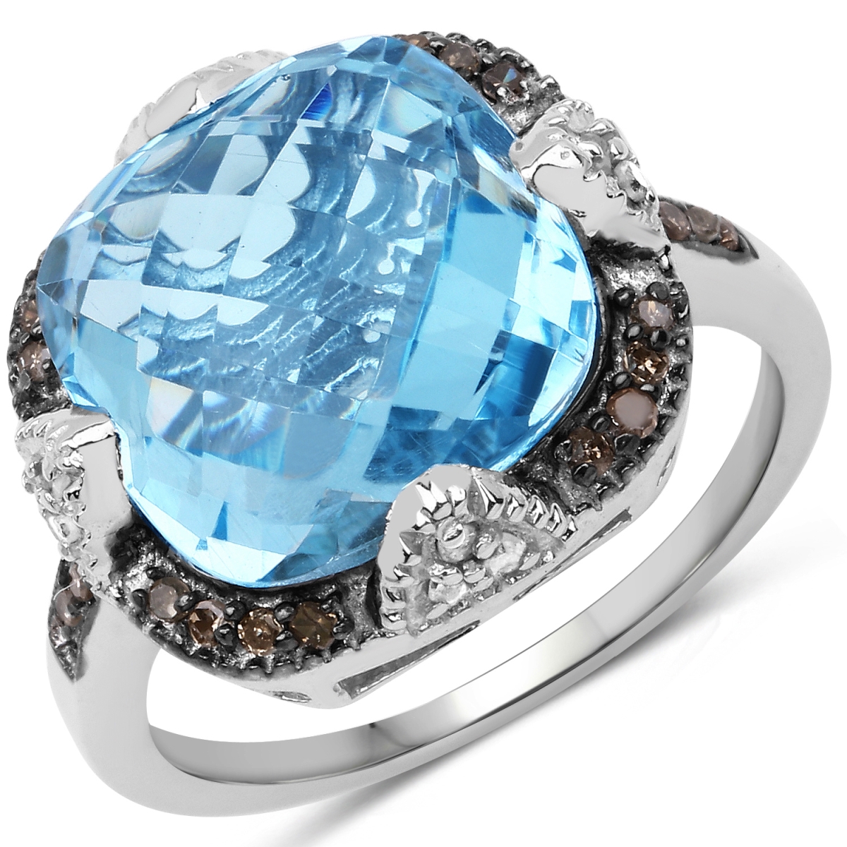 Picture of Malaika QR5727BSBTCHDWD-SSR-6 8.29 Carat Genuine Swiss Blue Topaz&#44; Champagne Diamond & White Diamond 0.925 Sterling Silver Ring
