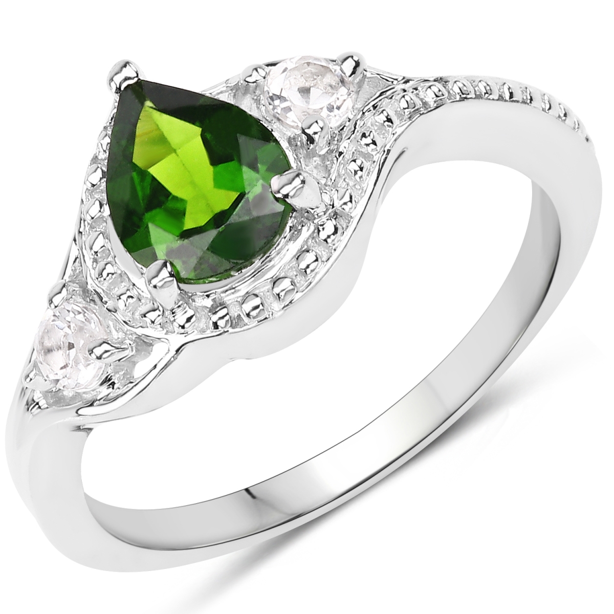 Picture of Malaika QR5881CD-SSR-6 1.30 Carat Genuine Chrome Diopside & White Topaz 0.925 Sterling Silver Ring