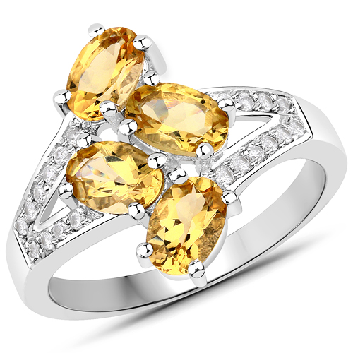 Picture of HauteFacets QR25452YBERYLWZ-SSR-6 1.74 Carat Genuine Yellow Beryl &amp; White Zircon 0.925 Sterling Silver Ring