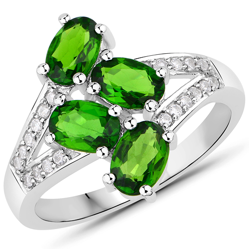 Picture of Malaika QR25452CDWZ-SSR-6 1.86 Carat Genuine Chrome Diopside & White Zircon 0.925 Sterling Silver Ring