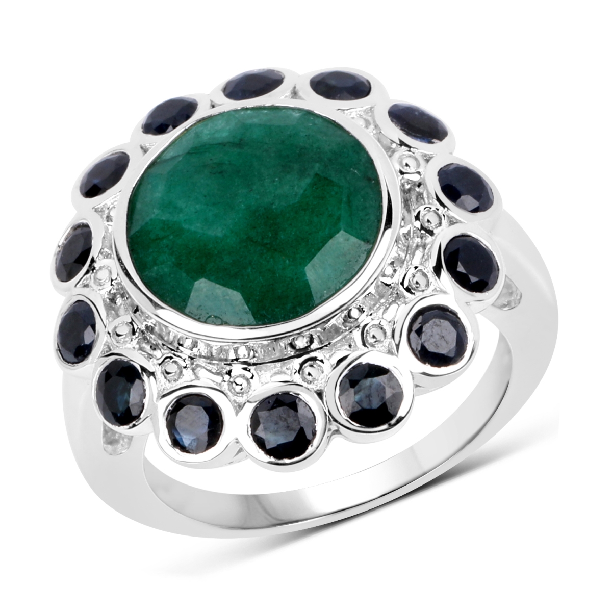 Picture of Malaika QR8237DYEDEBS-SSR-6 6.88 Carat Dyed Emerald & Blue Sapphire 0.925 Sterling Silver Ring