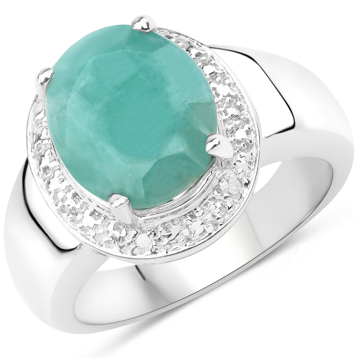 Picture of Malaika QR903EWD-SSR-11.5 4.72 Carat Genuine Emerald & White Diamond 0.925 Sterling Silver Ring